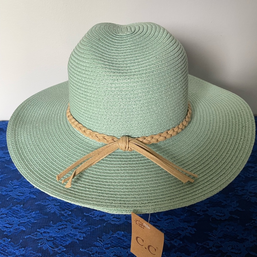 NWT C.C. Exclusives Mint Green Straw Panama Hat - Picture 7 of 7